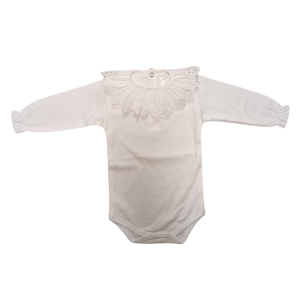 Body en coton col plissé avec fleurs brodées