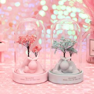 Mini-veilleuse LED en résine décor arbres bleus ou roses