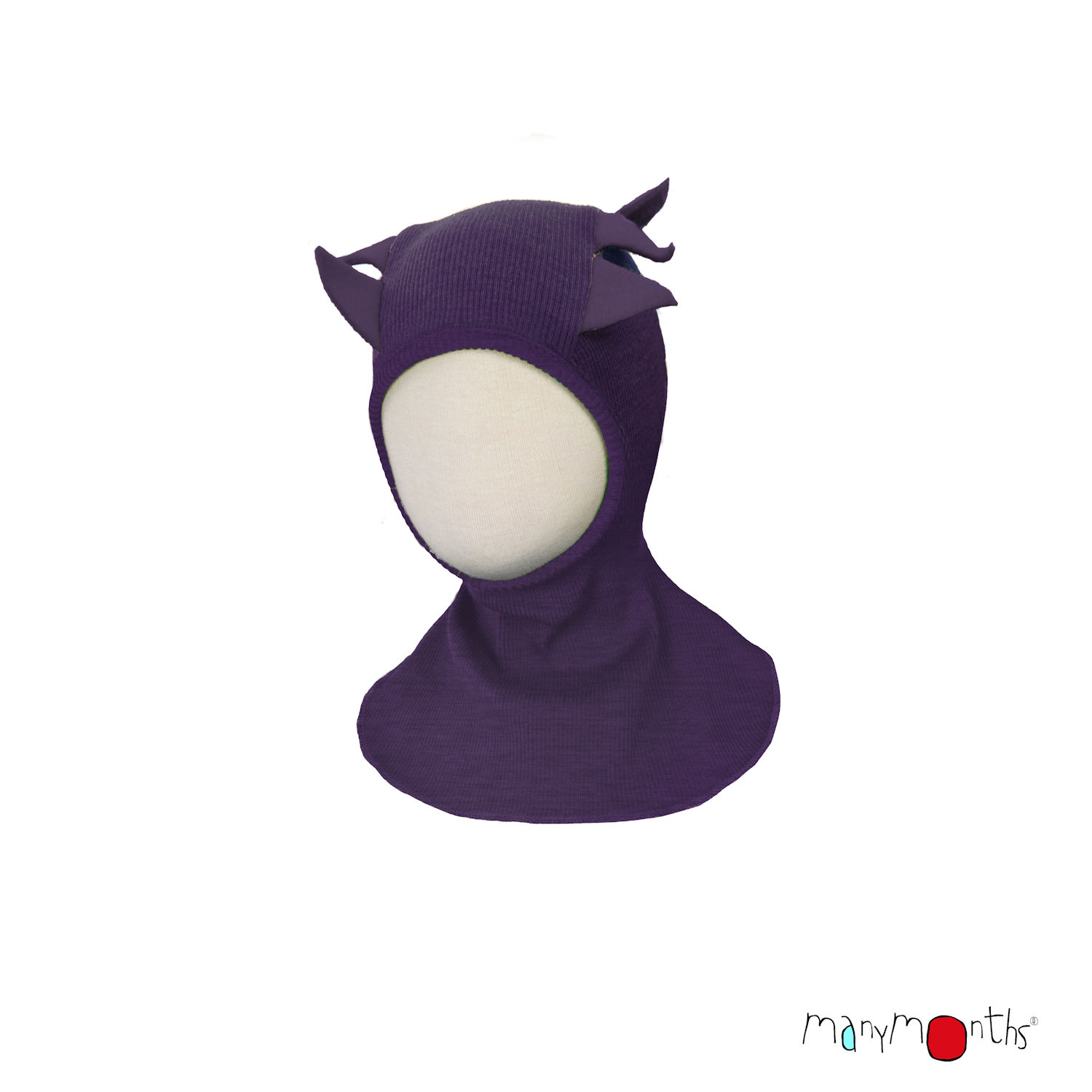Cagoule DINO 100% laine mérinos de Manymonths Dusty Grape
