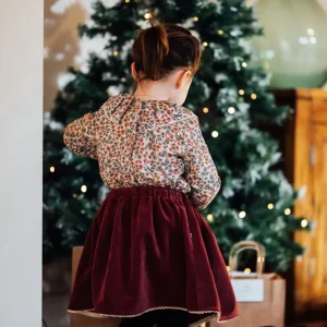 Jupe de fête enfant velours bordeaux VERVEINE