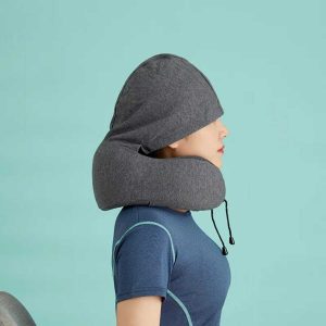 Coussin de voyage multifonctionnel avec capuche intégrée
