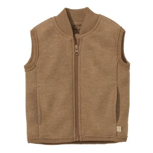 Gilet en laine mérinos bouillie de Disana Caramel