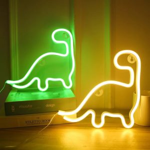 Panneau veilleuse fluo en forme de dinosaure